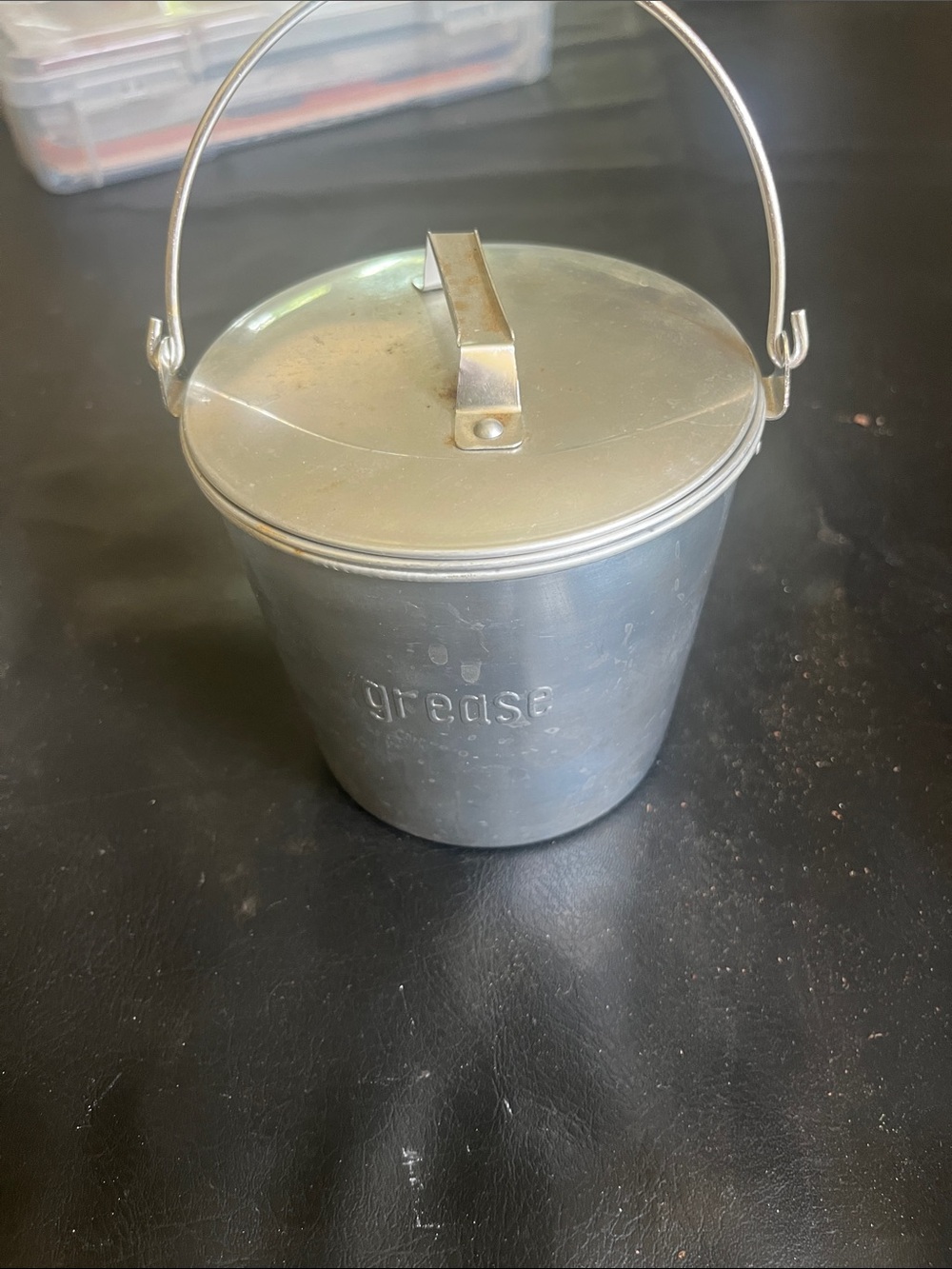 Grease Canister with Lid and Handle - Silver Metal